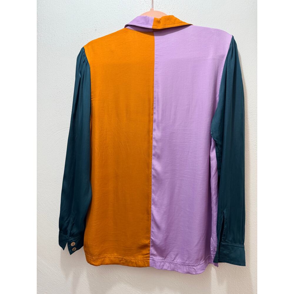 FARM Rio Anthropologie Colorblock Button Up Shirt Red Pocket XS - Picture 3 of 7